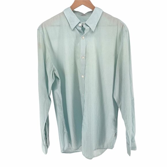 Calvin Klein men's mint green micro gingham check button up shirt large MSRP 80 - Picture 1 of 11